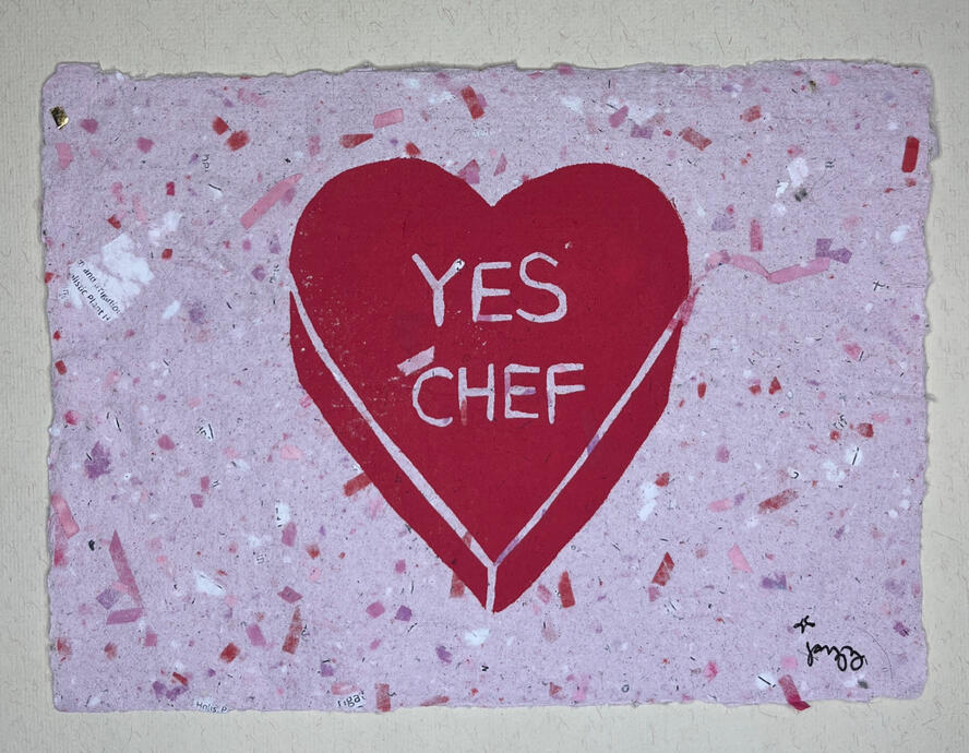 Sweetheart, linoprint on recycled handmade paper