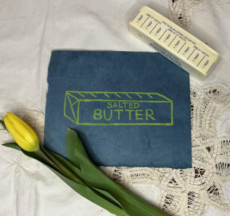 Salted Butter, linoprint on lokta paper
