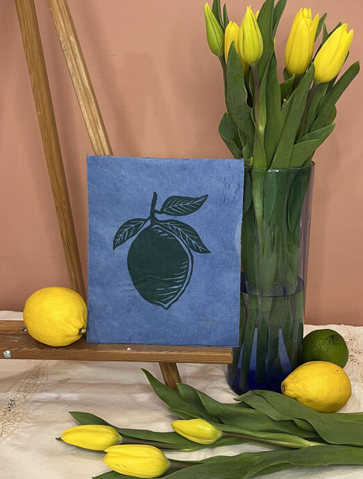 Citrus, linoprint on lokta paper