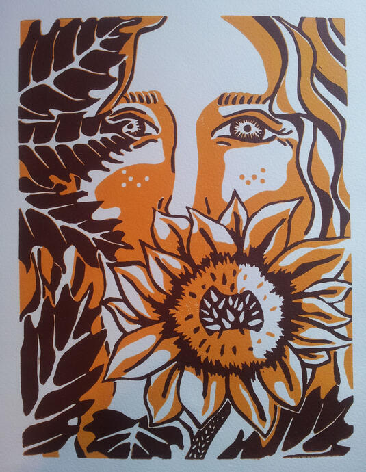Self Portrait, multiblock linoprint