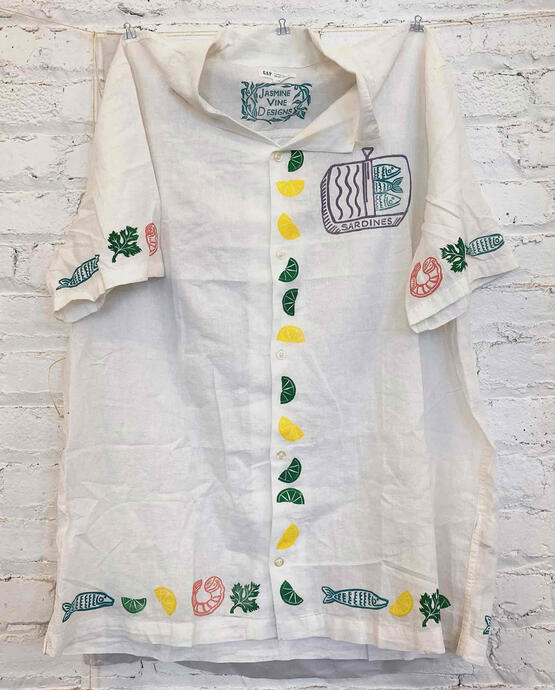 Raw Bar Cabana Shirt, linoprint on linen